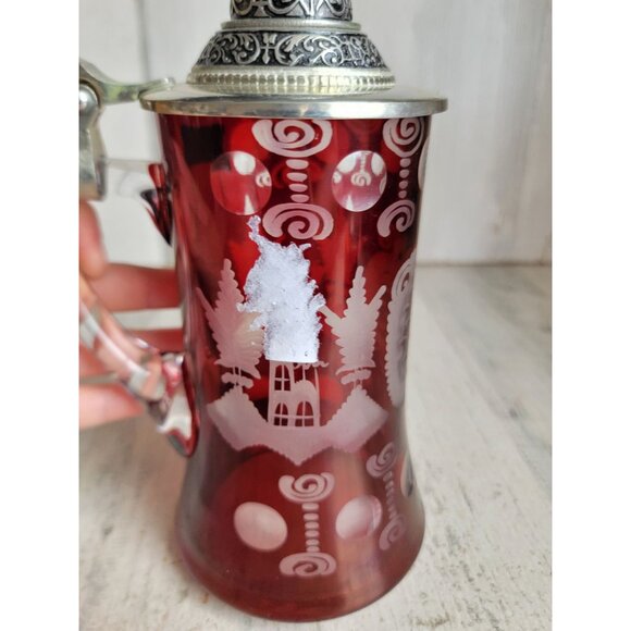 Egermann ruby cut red stein beer glass cup collectible home decor - Picture 6 of 10